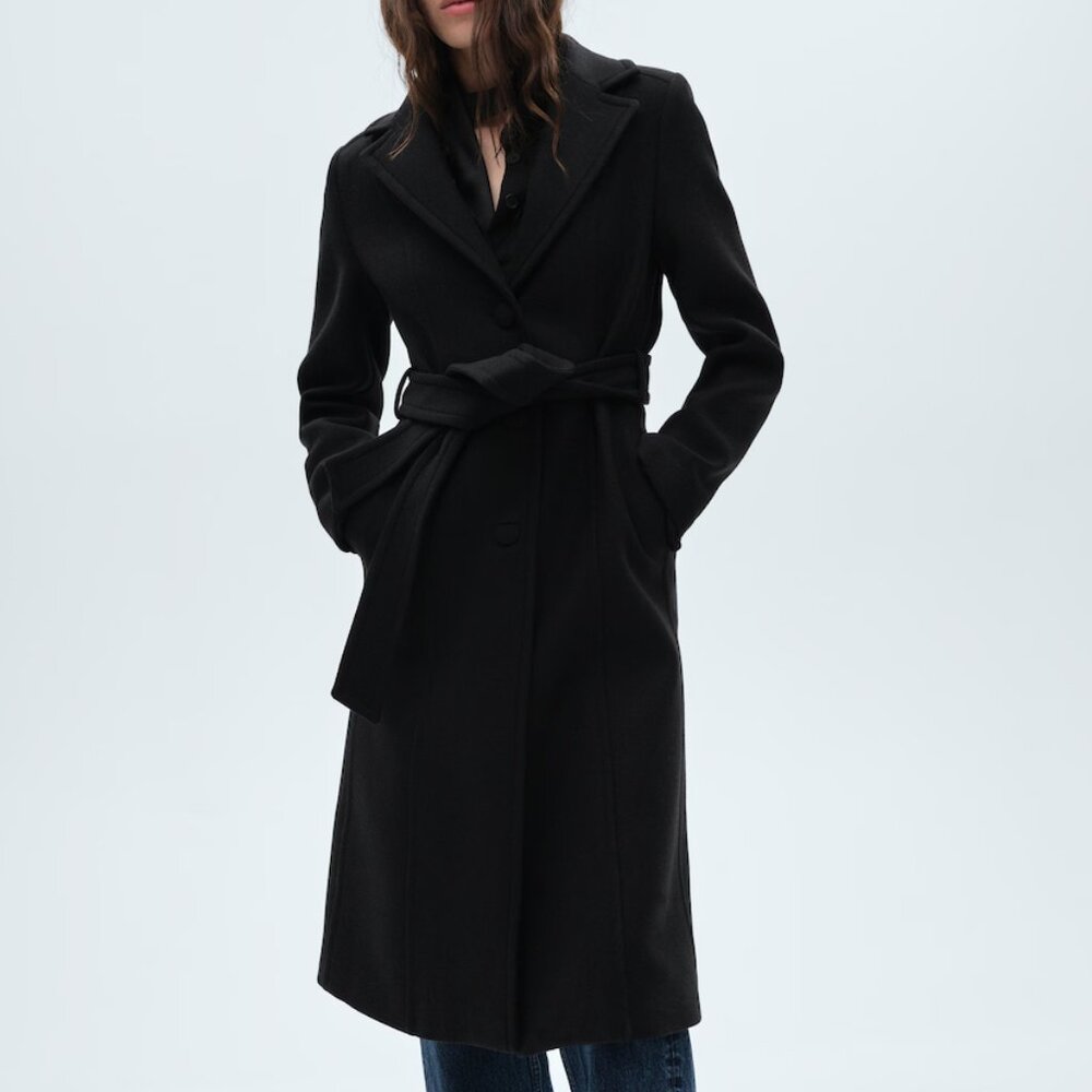 Mango Wool Coat with Detachable Faux Fur-effect Collar - Sz Small